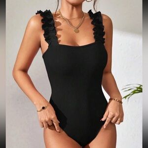 Elegant Black Ruffle bodysuit
